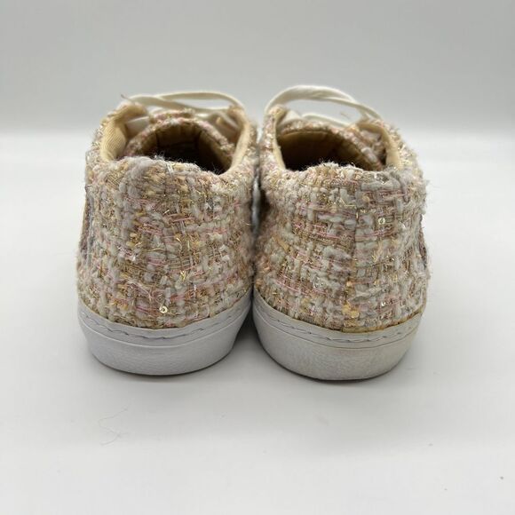 Zara Sequin Banana Patch textured TweedTan White Bronze Sneakers Size 37 - Picture 10 of 12